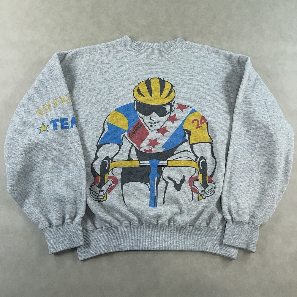 Vintage Coca-Cola Cycling Team Sweatshirt Mens Large AOP Big Print Pullover 80s